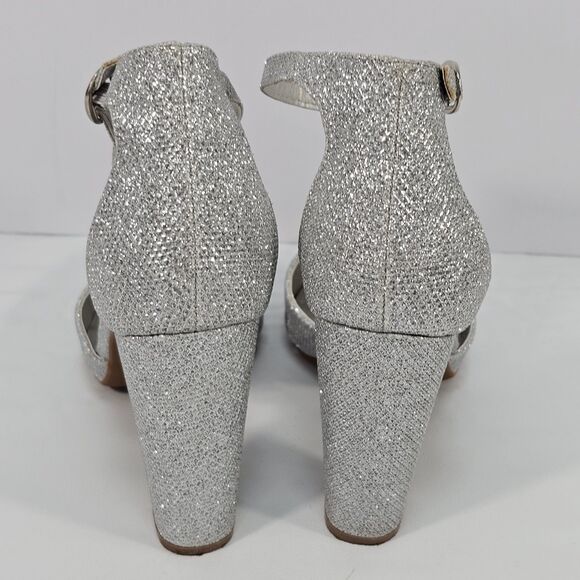 Dream Pairs COCO Silver Glitter Pointed Toe Block Heel Ankle Strap Pumps 8.5 - Picture 3 of 9